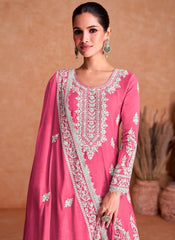 Pink Embroidered Silk Palazzo/Sharara Style Suit