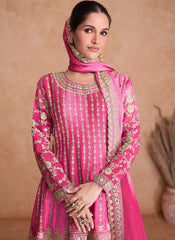 Shaded Pink and Baby Pink Heavy Chinon Anarkali Suit with Gharara
