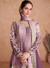 Shaded Purple and Light Purple Heavy Chinon Anarkali Suit with Gharara