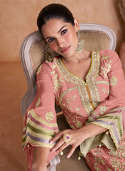 Peach Multi Embroidery Traditional Pant Style Suit