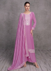 Purple Embroidered Silk Straight Cut Suit