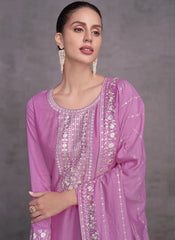 Purple Embroidered Silk Straight Cut Suit