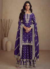 Purple Embroidery Designer Sharara Salwar Kameez