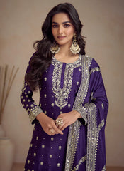 Purple Embroidery Designer Sharara Salwar Kameez