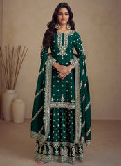 Green Embroidery Designer Sharara Salwar Kameez