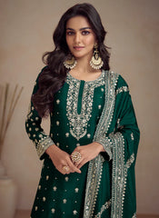 Green Embroidery Designer Sharara Salwar Kameez