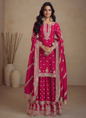 Magenta Embroidery Designer Sharara Salwar Kameez