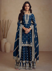 Royal Blue Embroidery Designer Sharara Salwar Kameez