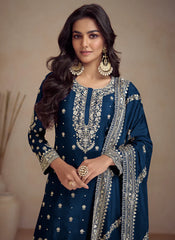 Royal Blue Embroidery Designer Sharara Salwar Kameez