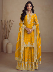 Yellow Embroidery Designer Sharara Salwar Kameez