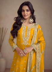 Yellow Embroidery Designer Sharara Salwar Kameez