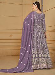 Purple Embroidered Georgette Anarkali Suit