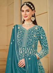 Firozi Embroidered Georgette Anarkali Suit