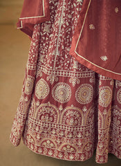 Pinkish-Borwn Embroidered Georgette Anarkali Suit