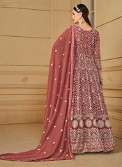 Pinkish-Borwn Embroidered Georgette Anarkali Suit