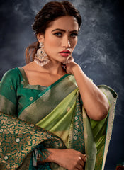 Green Banarasi Organza Silk Saree