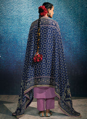 Purple and Navy Blue Embroidered Modal Silk Straight Cut Suit - nirshaa