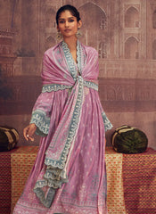 Purple And Grey Thread Embroidery Anarkali Palazzo Suit