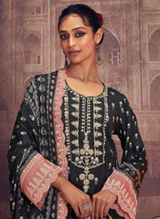 Black And Pink Thread Embroidery Anarkali Palazzo Suit