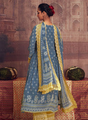 Blue And Yellow Thread Embroidery Anarkali Palazzo Suit