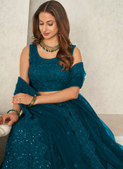 Blue Sequins Net Party Wear Lehenga Choli