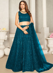 Blue Sequins Net Party Wear Lehenga Choli