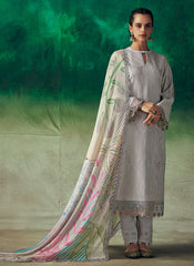 Light Grey Summer Wear Pure Muslin Salwar Kameez