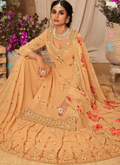 Yellow Georgette Straight Cut Style Suit with Lehenga