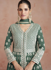 Serene Green Embroidered Anarkali Lehenga Style Suit - nirshaa