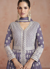 Graceful Light Purple Embroidered Anarkali Lehenga Style Suit - nirshaa