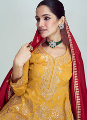 Yellow , Green and Red Premium Silk Anarkali Suit