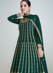 Dark Green Embroidered Premium Silk Anarkali Suit