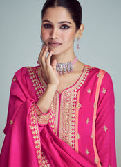 Pretty Pink and Peach Embroidered Premium Silk Anarkali Suit