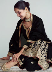 Bold Black Embroidered Premium Silk Anarkali Suit