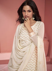 White Ready to Wear Georgette Palazzo Style Suit