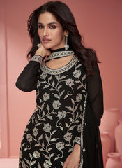 Black Ready to Wear Georgette Palazzo Style Suit