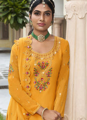 Yellow Party Wear Straight Cut Suit with Sharara