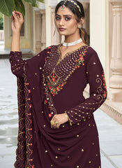 Dark Purple Party Wear Straight Cut Suit with Sharara