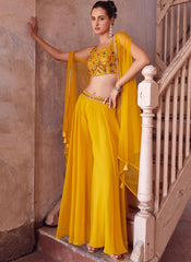 Yellow Multi Embroidered Cape Style Palazzo Set