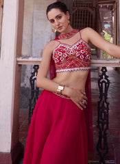 Rani-Pink Multi Embroidery Lehenga Choli And Dupatta