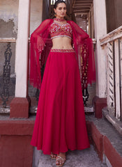 Rani-Pink Multi Embroidery Lehenga Choli And Dupatta