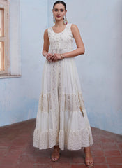 White Multi Embroidered Georgette Indowestern Outfit