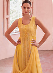 Yellow Multi Embroidered Georgette Indowestern Outfit
