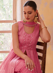 Pink Multi Embroidered Georgette Indowestern Outfit