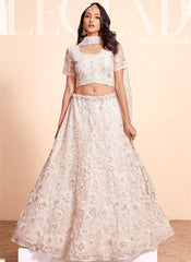 Off White Heavy Embroidered Net Lehenga Choli