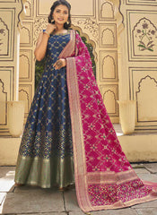 Designer Ready to Wear Navy Blue and Magenta Jacquard Salwar Kameez - nirshaa