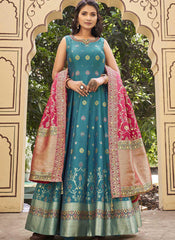 Designer Ready to Wear Firozi and Rani Jacquard Gown - nirshaa