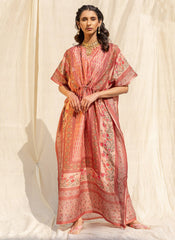 Peach Floral Print Soft Silk ready to wear Kaftan