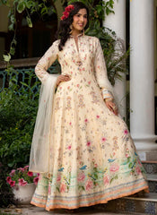 Cream Ready to Wear Floral Print Dola Jacquard Gown