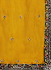 Designer Rama and Yellow Sequins Embroidery Organza Lehenga Choli
